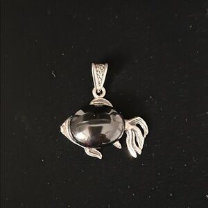 Taxco Silver and Black Fish Pendant Necklace